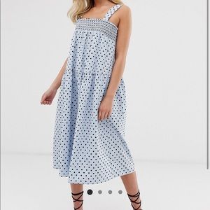 ASOS Design trapeze midi cotton sundress in polka dot